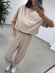 Fp 0057 Yıkamalı Taş Tişört Pantolon Takım