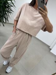 Fp 0057 Yıkamalı Taş Tişört Pantolon Takım