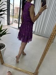 Mor Fırfır Detaylı Şifon Elbise