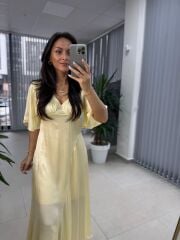 Sg Sarı Saten Elbise