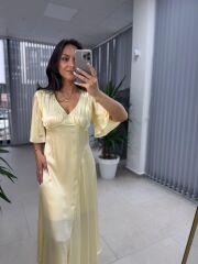 Sg Sarı Saten Elbise