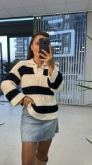 Siyah Krem Geçişli Kazak