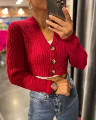 Red crop cardigan