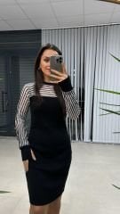 Üst Çizgi Detaylı Siyah Triko Elbise