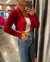 Red crop cardigan