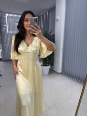 Sg Sarı Saten Elbise