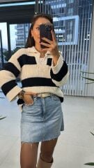 Siyah Krem Geçişli Kazak