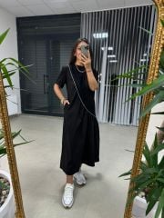 Dr 2575 Gümüş Şerit Geçişli Elbise