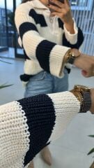 Siyah Krem Geçişli Kazak