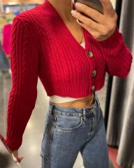 Red crop cardigan