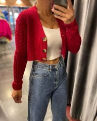 Red crop cardigan