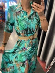 Maxi boy turkuaz gömlek elbise