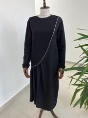 Dr 8054 Gümüş Şerit Geçişli Elbise