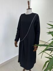 Dr 8054 Gümüş Şerit Geçişli Elbise