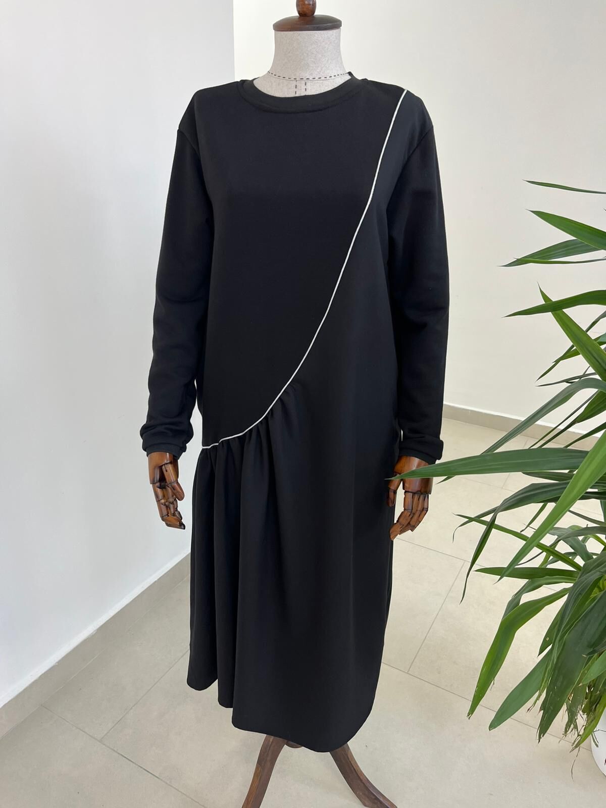 Dr 8054 Gümüş Şerit Geçişli Elbise