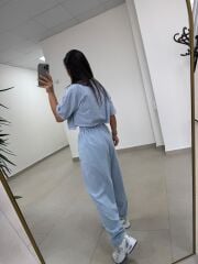 Fp 0057 Yıkamalı Mavi Tişört Pantolon Takım