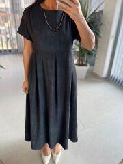 Dr 8430 Tasarım Siyah Pile Detaylı Elbise