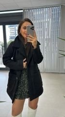 Süet Geçişli Siyah Mont