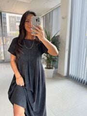 Dr 8430 Tasarım Siyah Pile Detaylı Elbise