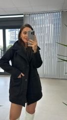 Süet Geçişli Siyah Mont