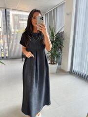 Dr 8430 Tasarım Siyah Pile Detaylı Elbise