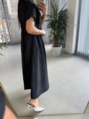 Dr 8430 Tasarım Siyah Pile Detaylı Elbise