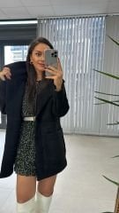 Süet Geçişli Siyah Mont