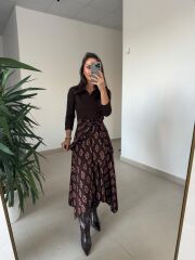 Ms 2042 Kahve Gömlek Bağlama Detaylı Elbise