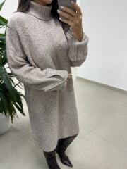 Dv 90265 Balıkçı Yaka Yumoş Vizon Triko Elbise