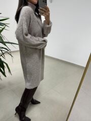 Dv 90265 Balıkçı Yaka Yumoş Vizon Triko Elbise