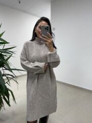 Dv 90265 Balıkçı Yaka Yumoş Vizon Triko Elbise