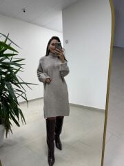 Dv 90265 Balıkçı Yaka Yumoş Vizon Triko Elbise