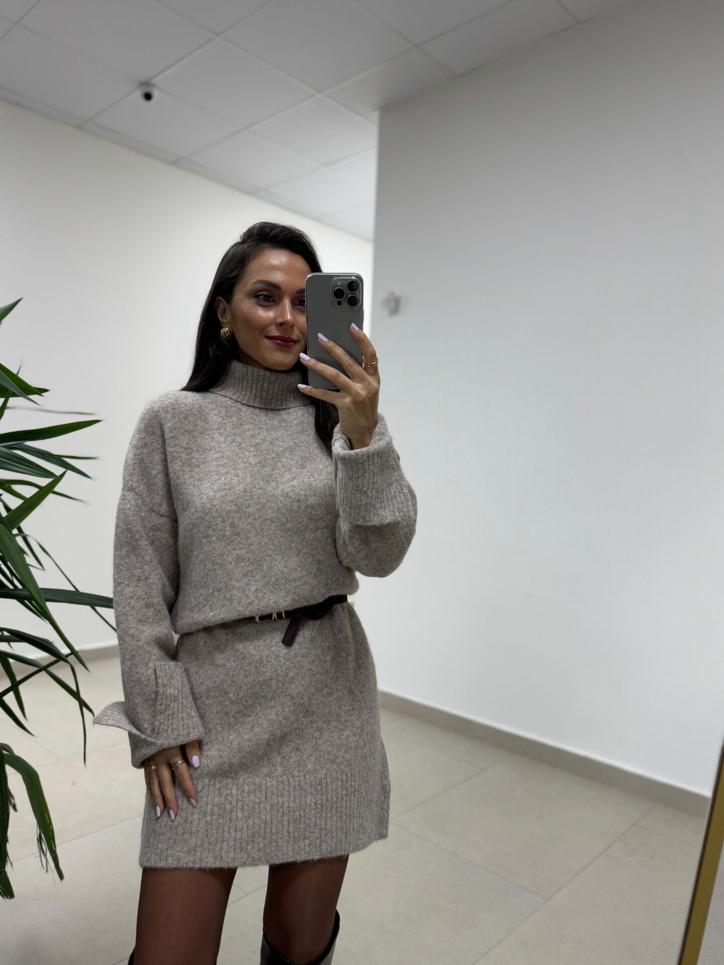 Dv 90265 Balıkçı Yaka Yumoş Vizon Triko Elbise