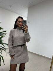 Dv 90265 Balıkçı Yaka Yumoş Vizon Triko Elbise