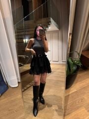 Rn 37199 Dantel Detaylı Siyah Mini Etek