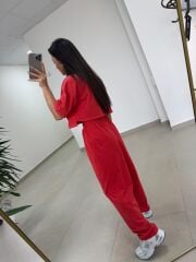 Fp 0057 Yıkamalı Kırmızı Tişört Pantolon Takım