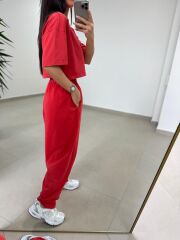Fp 0057 Yıkamalı Kırmızı Tişört Pantolon Takım