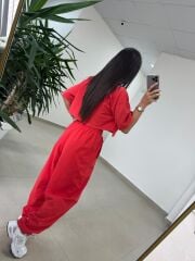 Fp 0057 Yıkamalı Kırmızı Tişört Pantolon Takım