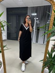 Dr 2606 V Yaka Kahve Geçişli Elbise