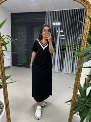 Dr 2606 V Yaka Kahve Geçişli Elbise