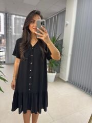 Brsk Krinkıl Siyah Kemik Düğmeli Elbise