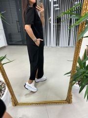 Dr 2606 V Yaka Kahve Geçişli Elbise