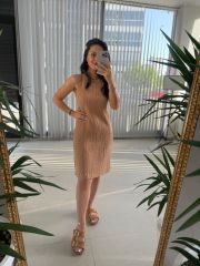 Ky Sleeveless Camel Muslin Dress