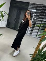 Dr 2606 V Yaka Kahve Geçişli Elbise