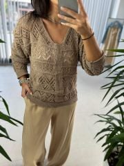 Sg Ön Büzgülü Ajurlu Vizon Triko