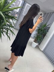 Brsk Krinkıl Siyah Kemik Düğmeli Elbise