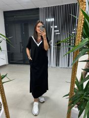 Dr 2606 V Yaka Kahve Geçişli Elbise