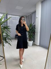 Brsk Krinkıl Siyah Kemik Düğmeli Elbise