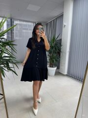 Brsk Krinkıl Siyah Kemik Düğmeli Elbise