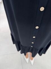 Brsk Krinkıl Siyah Kemik Düğmeli Elbise